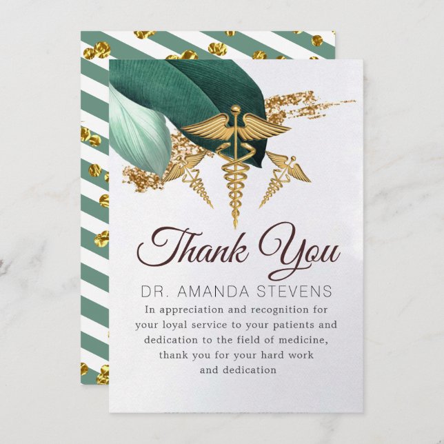 Médica Botánico Elegante | Tarjeta de agradecimien (Anverso / Reverso)