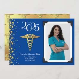 Médica Invitación de graduación de oro azul