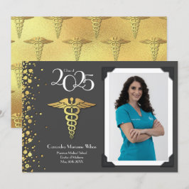 Médica Invitación de graduación de oro gris