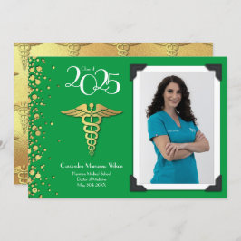 Médica Invitación de graduación de oro Verde