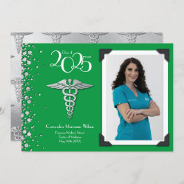 Médica Invitación de graduación Plata Verde