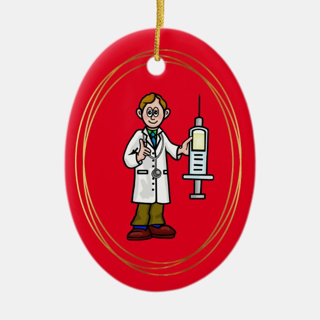 Médica masculino con ornamento navideño grande (Frente)