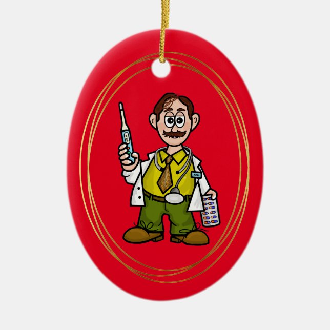 Médica masculino con termómetro y ornamento de pas (Frente)