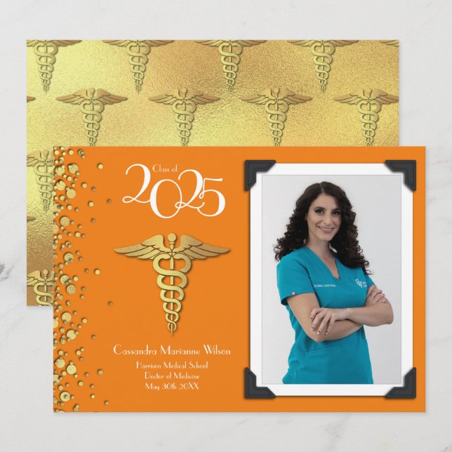 Médica Naranja de Invitación de graduación de oro (Anverso / Reverso)