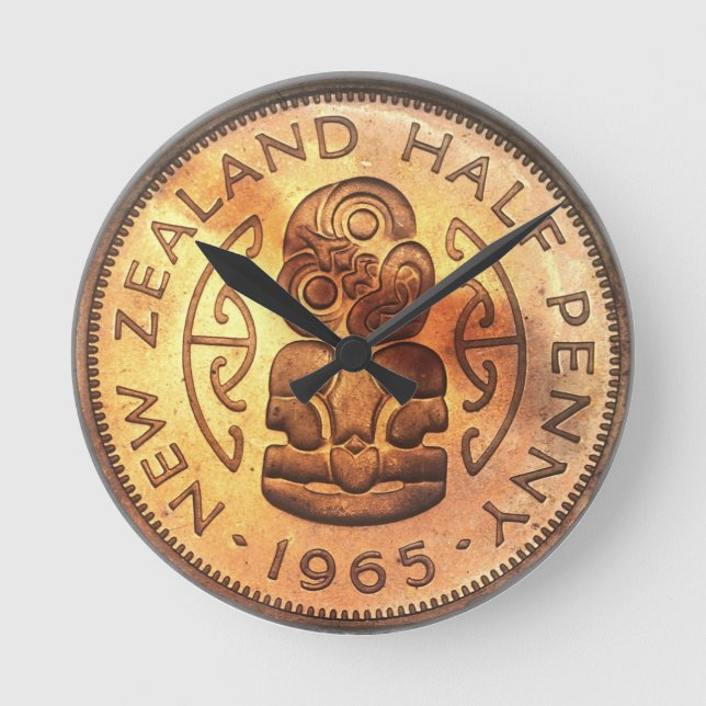 Medio reloj de Tiki del penique de NZ Nueva (Anverso)