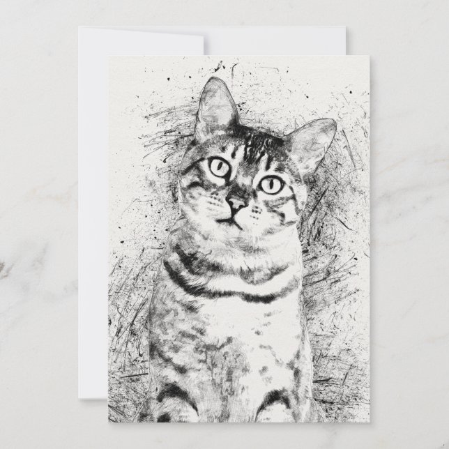 Medios mixtos de retrato de gato en material de 5" (Anverso)