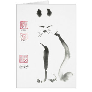Meditación del gato del zen - Sumi-e [pintura de