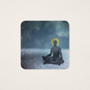 Meditating man. Flaming halo