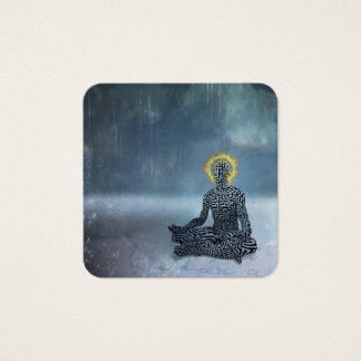 Meditating man. Flaming halo