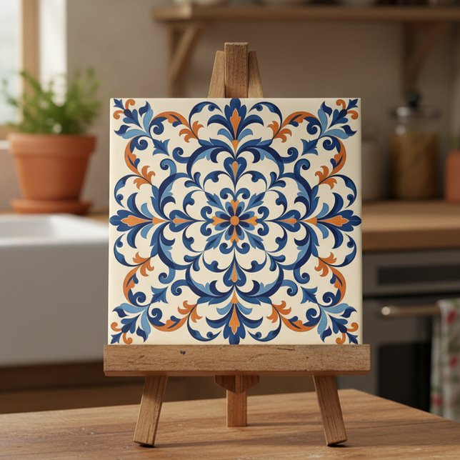 Mediterranean Azulejo Style Navy Blue and Orange (Subido por el creador)