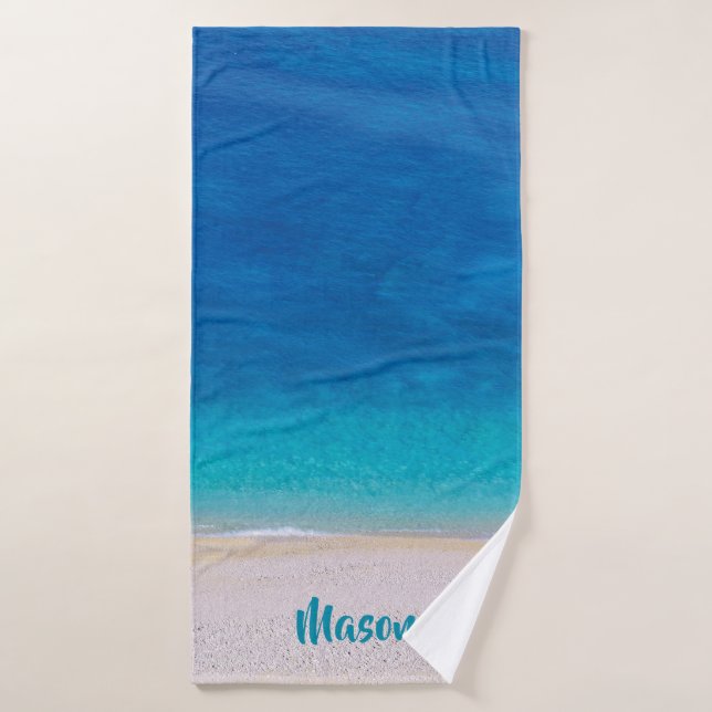 Mediterranean Beach (con nombre personalizado) (Toalla de baño)