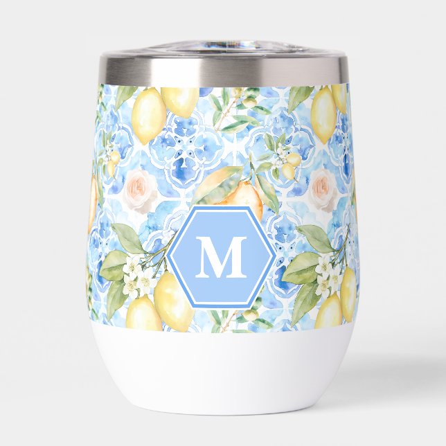 Mediterranean Blue Tile Limoncello Monogram Name (Frente)