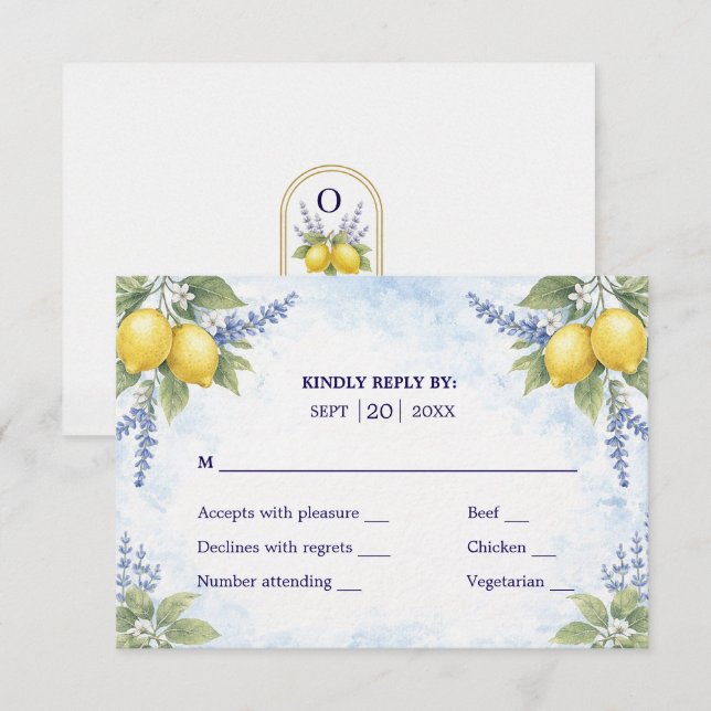 Mediterranean Citrus Botanical RSVP Wedding Respon (Anverso / Reverso)
