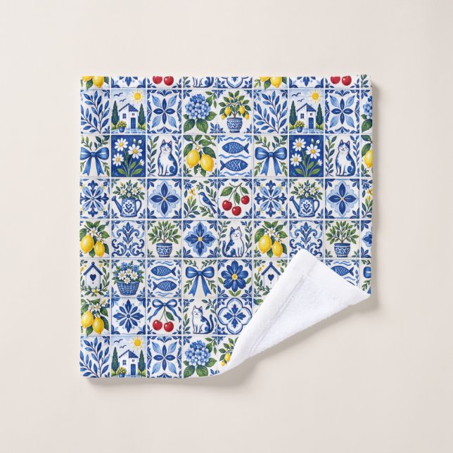 Mediterranean Lemon & Cobalt Blue Tile Garden (Toallita)