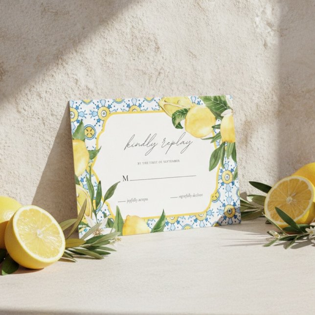 Mediterranean Lemon Wedding RSVP Card (Subido por el creador)