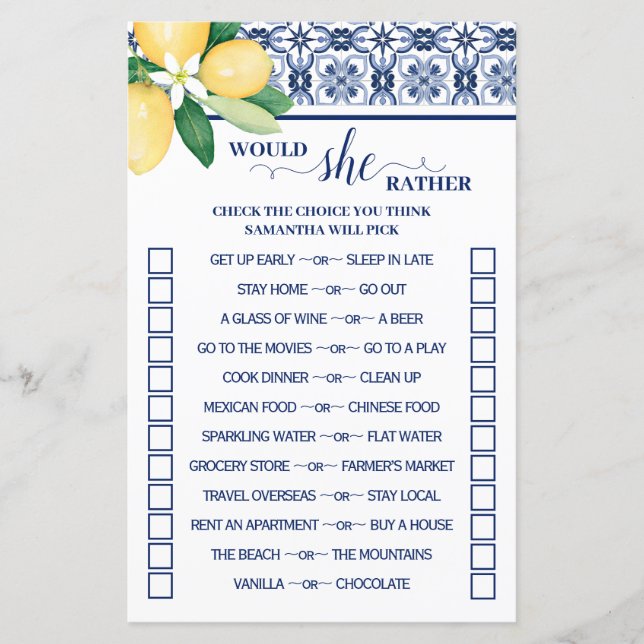 Mediterráneo ¿Prefiere Duchar La Tarjeta De Juego (Anverso)