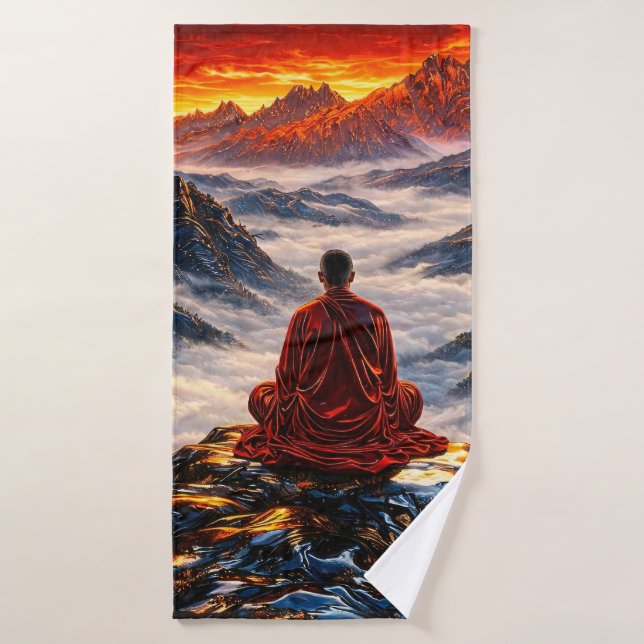 Meditierender Mönch im Berg Sonnenuntergang  (Toalla de baño)
