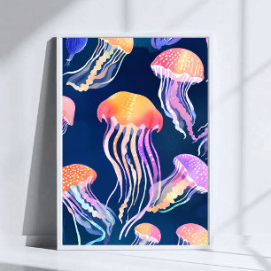 Medusas Coloridas   Arte Acuarela de Animales Mari