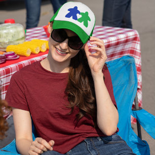 Meeples en el amor, sombrero de camionero azul y v