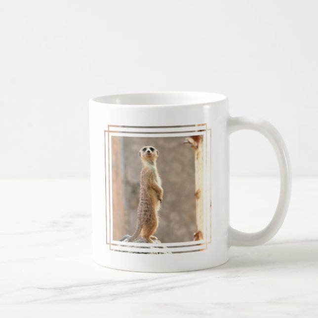 Meerkat en la taza de café de la atención (Derecha)