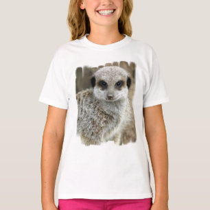 Meerkat hace frente a la camiseta del chica