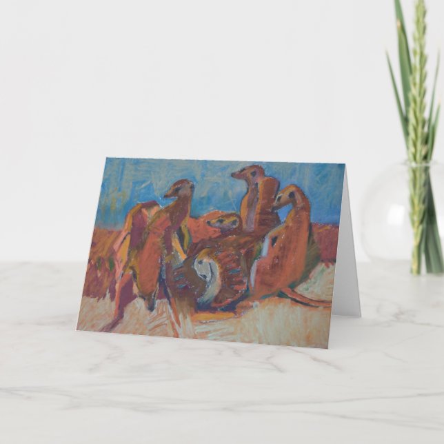 Meerkats en la puesta del sol - tarjeta del arte (Anverso)