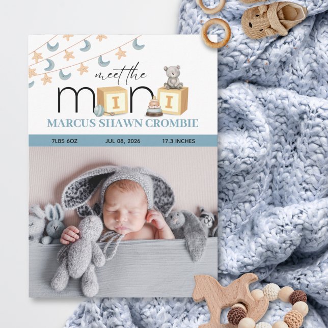 Meet The Mini Blue Baby Birth Announcement Card (Subido por el creador)
