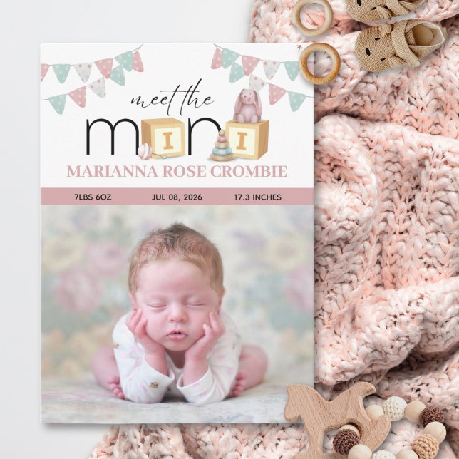 Meet The Mini Pink Baby Birth Announcement Card (Subido por el creador)