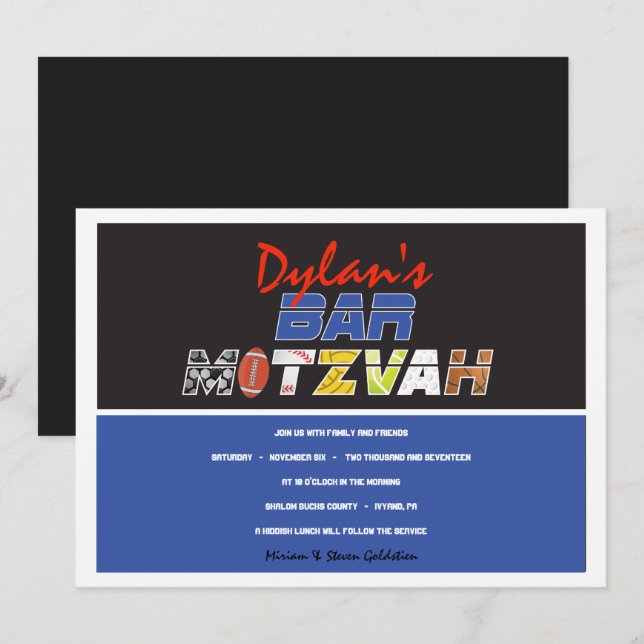 MEGA SPORTS Bar Bat Mitzvah Invitación (Anverso / Reverso)