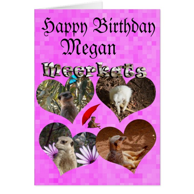 Megan, tarjeta de cumpleaños feliz Meerkat (Frente)
