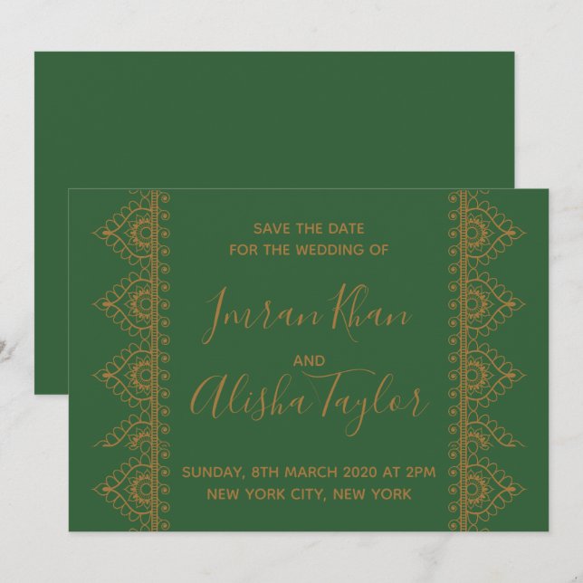 Mehendi Boda India Invitación de Guardar la Fecha (Anverso / Reverso)