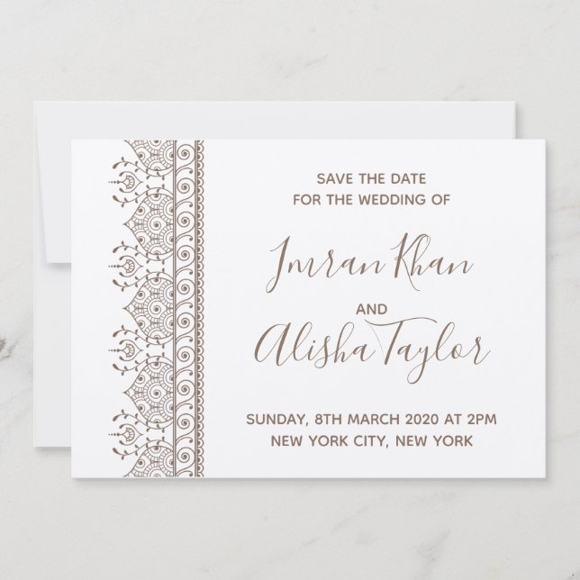 Mehendi Boda India Reserva la fecha hamsa Henna (Anverso)