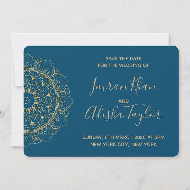 Mehendi Boda India Reserva la fecha hamsa Henna (Anverso)