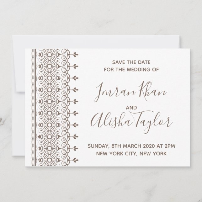 Mehendi Boda India Tarjeta de "Save the date" hams (Anverso)