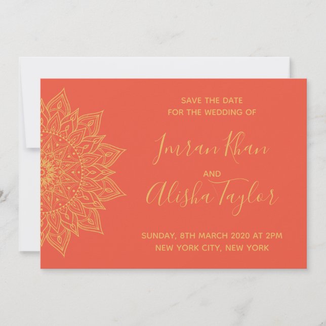 Mehendi Boda India Tarjeta de "Save the date" hams (Anverso)