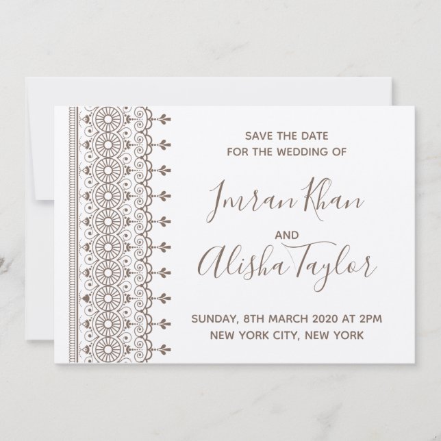 Mehendi Boda India Tarjeta de "Save the date" hams (Anverso)