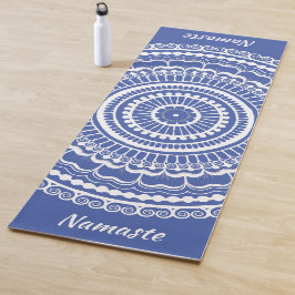 Mehndi blanco y azul Henna Mandala Yoga Mat