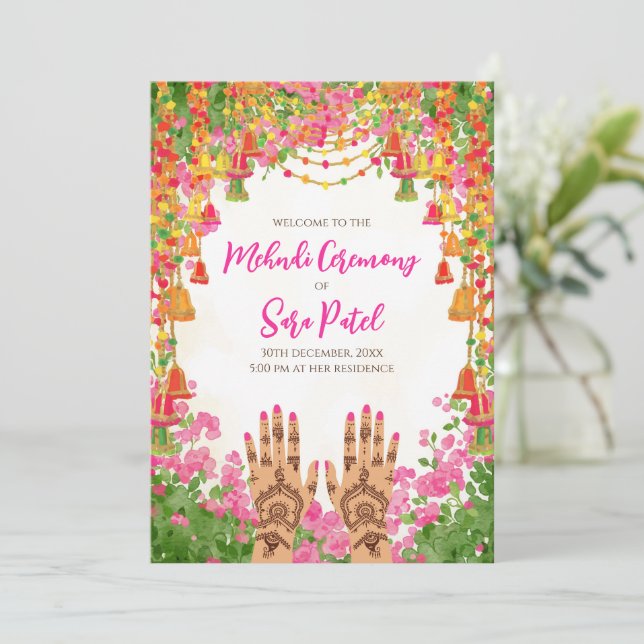 Mehndi invitaciones y Mehndi invita a boda hindú (Anverso de pie)