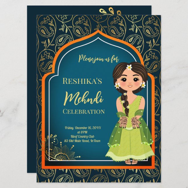 Mehndi patrones indios árabes diseño verde teal (Anverso / Reverso)