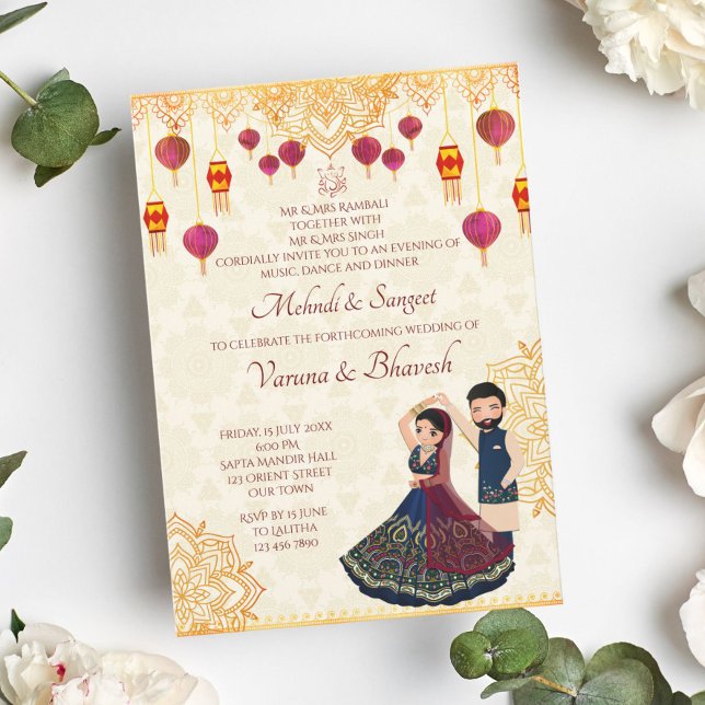 Mehndi y la invitación sangeet una linda pareja in (Subido por el creador)