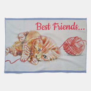 Mejor Amigo Gato Cute Tabby Art Kitchen Toalla de