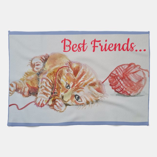 Mejor Amigo Gato Cute Tabby Art Kitchen Toalla de  (Horizontal)