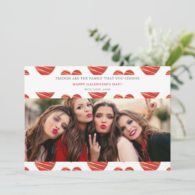 Mejor Amigos del Corazón Rojo Foto Feliz Galentine (Anverso de pie)