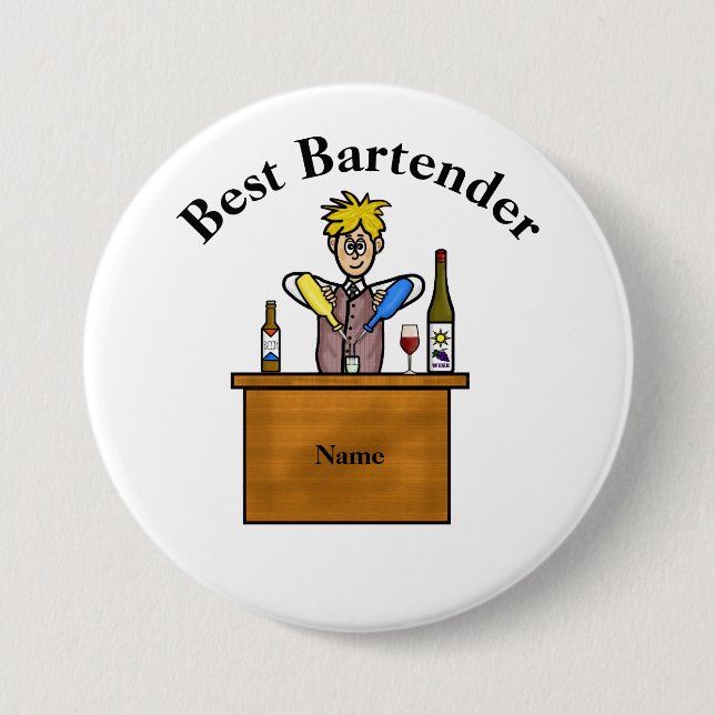 Mejor botón de Bartender - Personalizado Male Bart (Anverso)