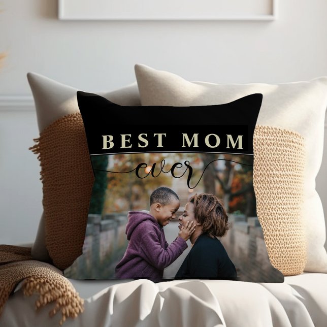Mejor Cojín decorativo del Día de la Madre (Best Mom Ever Photo simple modern black and white pillow)