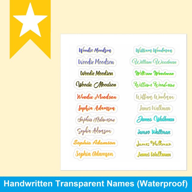 Mejor conjunto de 20 pegatinas de nombres transpar (Personalized name labels for kids)