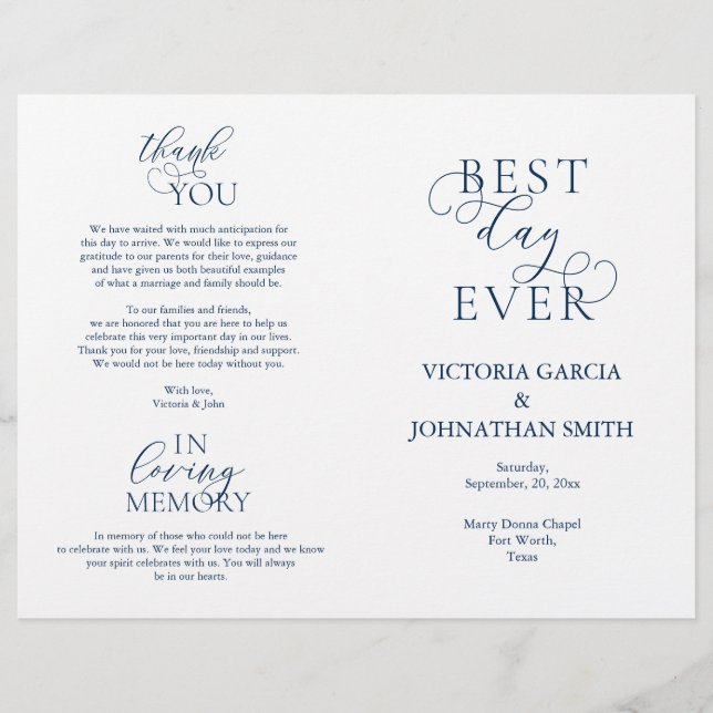 Mejor Día de la Historia, Boda Ceremonia Programas (Anverso)