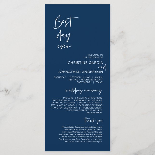 Mejor día de la historia, Programa de Boda Azul de (Anverso)