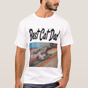Mejor foto de papá gato camiseta de texto negro