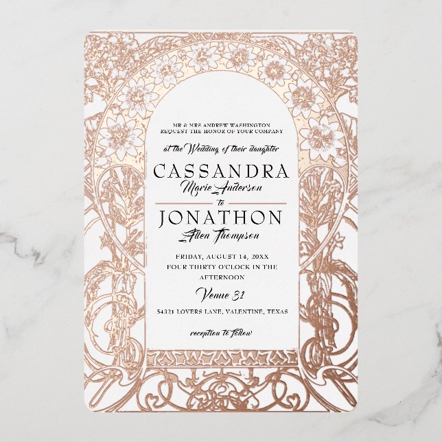 Mejor Invitación a la Boda: Art Nouveau y Poema (Anverso)